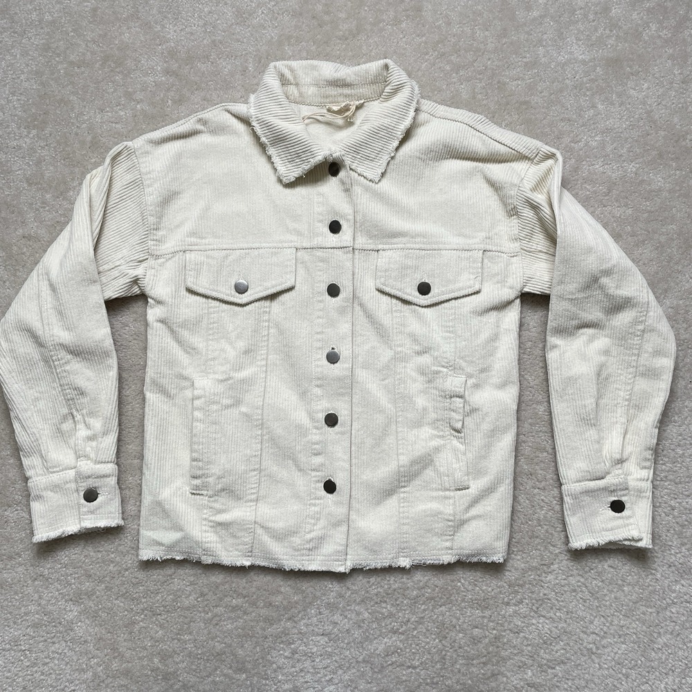 Mystree Corduroy Raw Hem Ivory Jacket Button Up Womens Small NWT